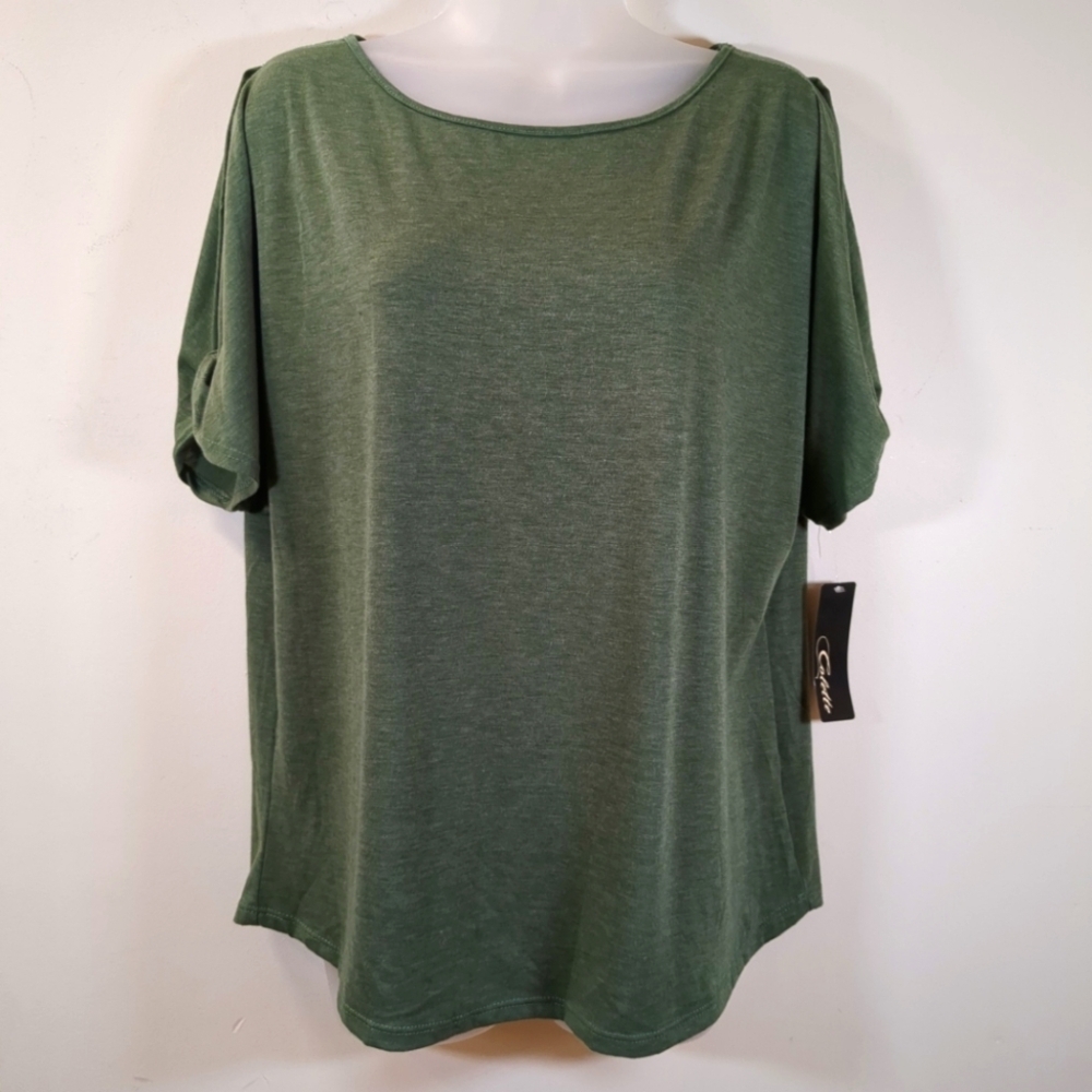 Colette Women's Romey Cold Shoulder Knit Top Green NWT , Size L